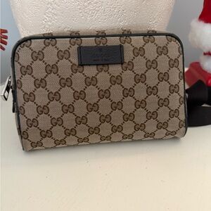 Gucci Beige and Brown Monogram Cosmetic Bag